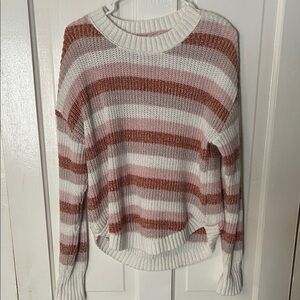 SO Striped Crewneck Sweater in White & Dusty Rose